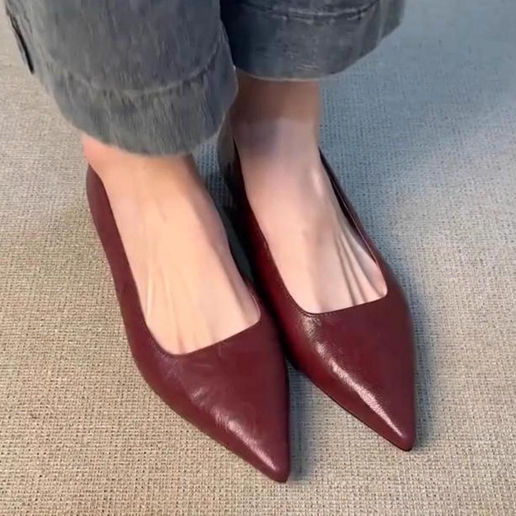 Špičaté temperamentní mělké jednopřezkové ploché boty dámské nové všestranné na dojíždění malé kožené boty