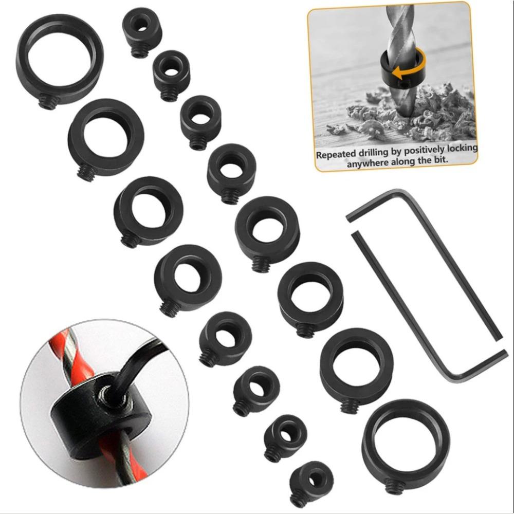 Drill Stoper Collar Set Stop Bit Ring Shaft Limit Metric Lock Steel Press Depth Ajustable Positioner Hole Guide Woodwork Tools