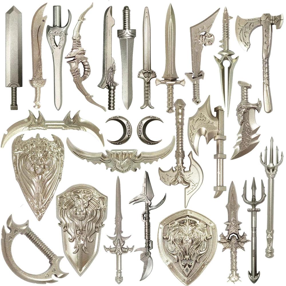 MOC Medieval Military Anime Figures Weapons Building Blocks Toys Soldiers Shield Sword Bow Trident Ax Gun Hammer DIY Gifts K027