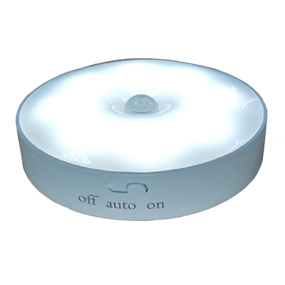 

USB Rechargeable Cabinet Bedside Round Lamp Magnetic Human Body Sensor LED Night Light Cold White