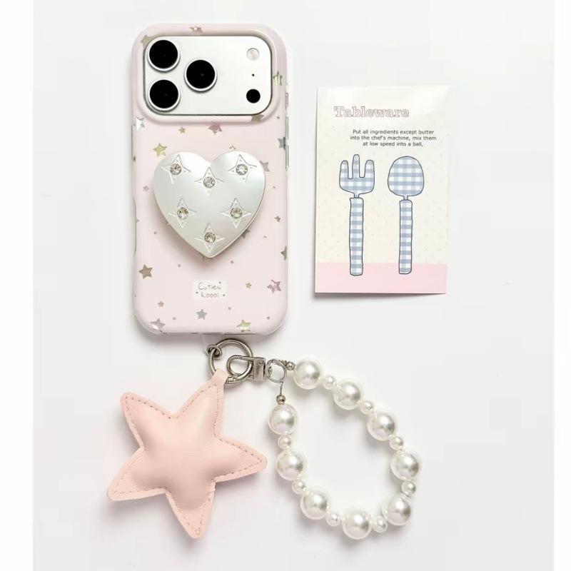 Round edge Korean gilt star pendant for iPhone17promax Apple 16 mobile phone case 15 love bracket