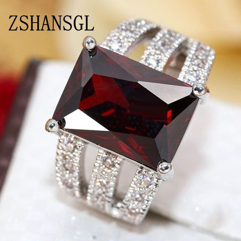 Luxury Solid Silver color filled Rings for Women Wedding Red AAA CZ Hollow-out Jewelry Valentine's Day Gift Big Promotion