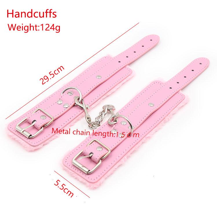BDSM Bondage Adjustable PU Leather Plush Pink Handcuffs Footcuffs Ankle Cuffs Slave Restraints Sex Adult Flirting Toy for