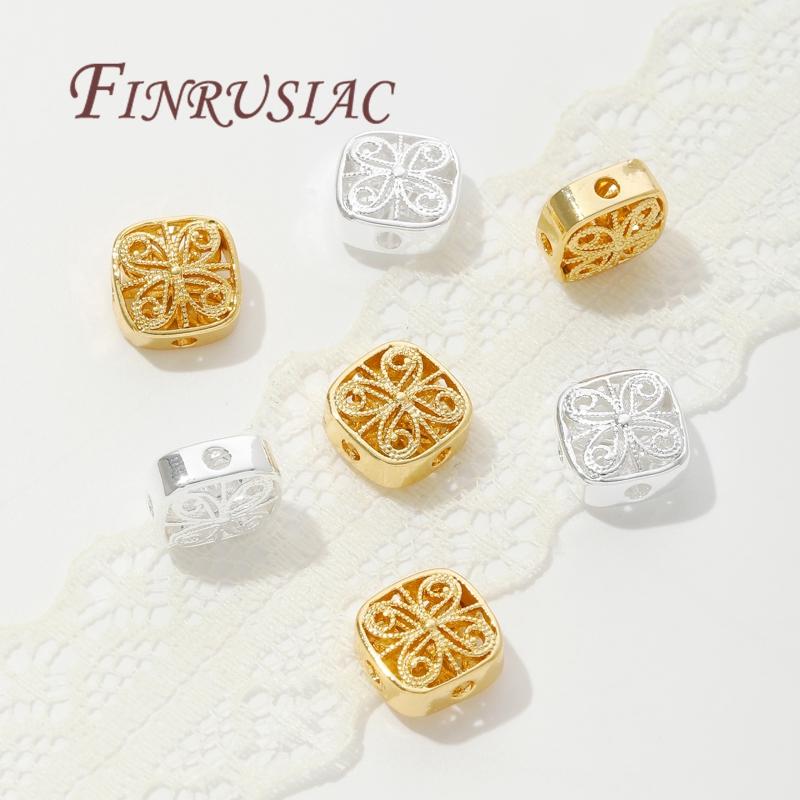 2-6Pcs/Lot Hollow Square Beads 18K Gold Plated Spacer Beads For Jewelry,Separators For Bracelets Accessories DIY Findings