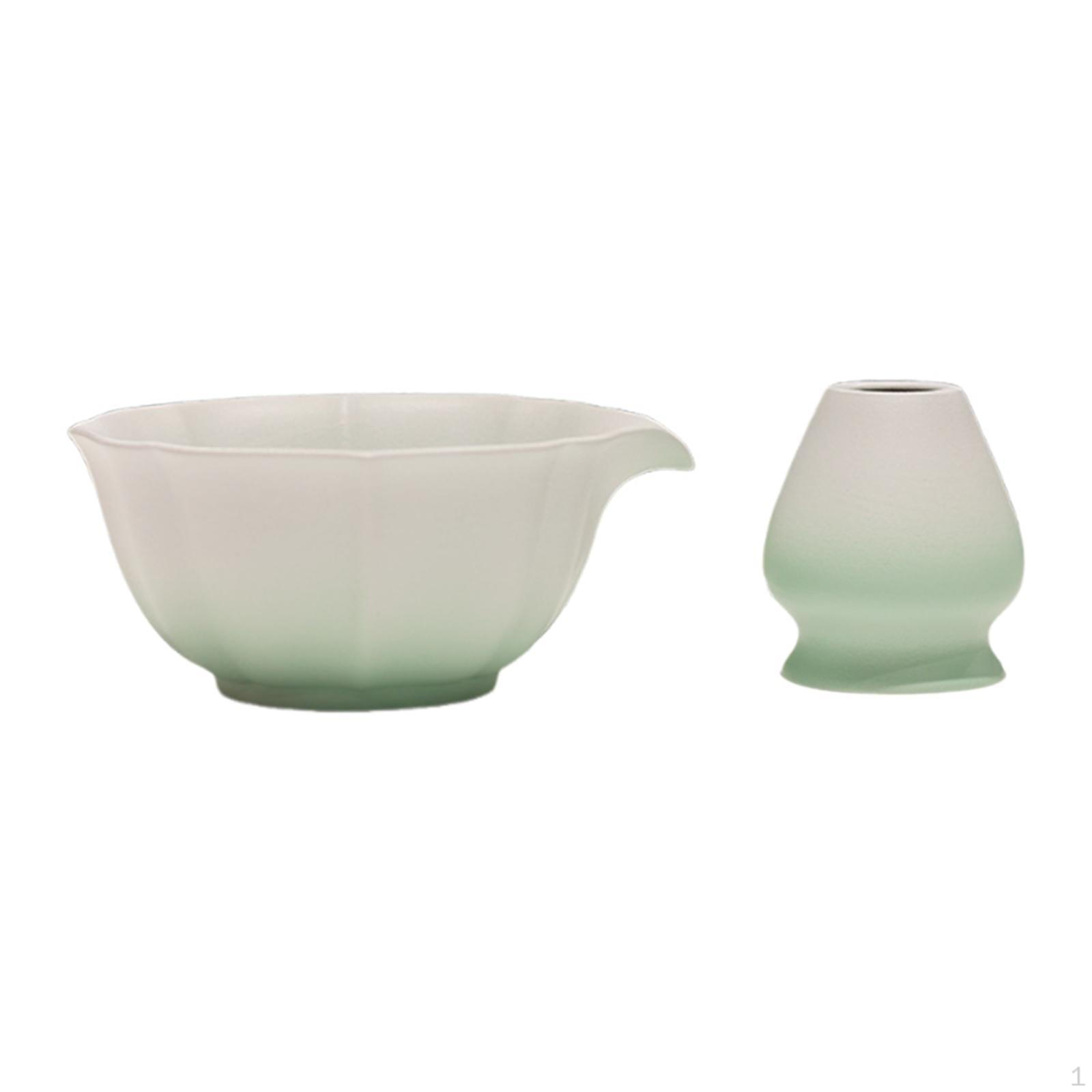 

2 штуки чаша для матча со сливом и подставкой для венчика, портативное смешивание чая для напитка Gradient Green