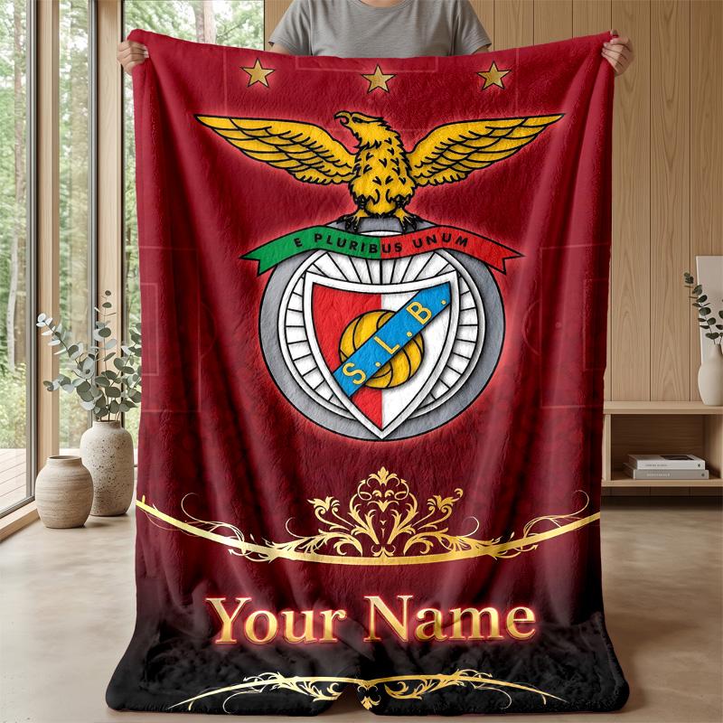 Benfica FC Benutzerdefinierter Text Flanell-Kuscheldecke, Leichte Gemütliche Bett- Sofa-Decke