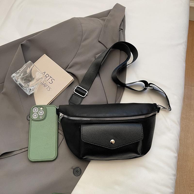 Black Waist Bag Fashion Pu Leather Fanny Pack Women's Purse Casual Large Phone Belt Bag Multi Zipper Pocket Travel Crossbody Bag