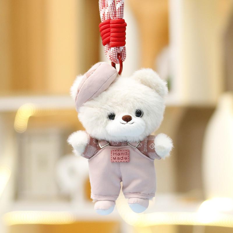 Cute Cartoon Bear Plush Doll With Short Velvet Material For Girls Bag Charm