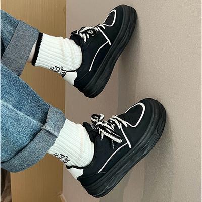 2024 Herfst Outdoor Casual Dikkere zool Dames Sportschoenen Platte Schoenen Antislip Verhogend Veterschoenen Sportschoenen Maat 35-40