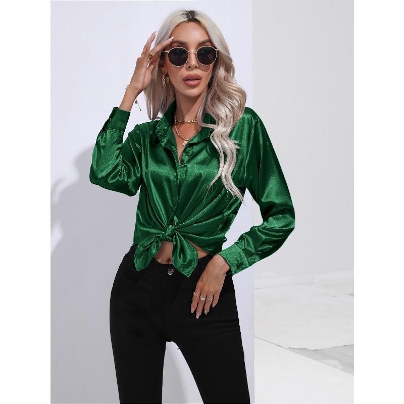 JPNTKY Women's Fashion Casual Solid Color Print Long Sleeve POLO Neck Blouses & Shirts