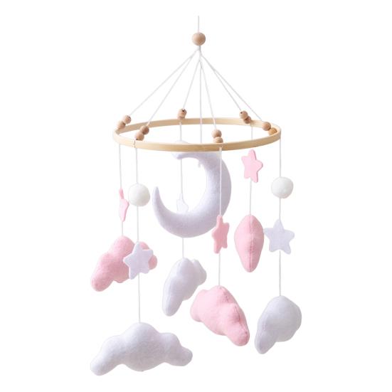 Baby Cloud Mobile for Crib Handmade Felt Nursery Decor with Stars Moon Soft Stroller Hanging Toy Gift for Boys Girls