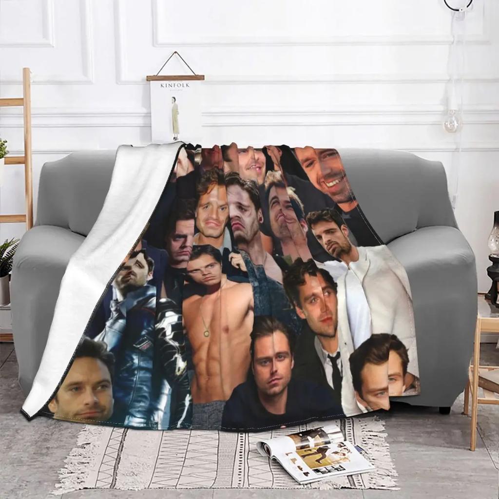 Sebastian Stan Collage Anime Blanket Fleece Textile Decor Breathable Lightweight Throw Blankets for Home Bedroom Quilt