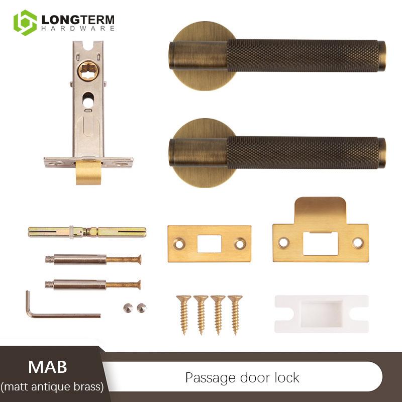 Coffee Bronze Brass Keyless Knurled Lever Door Handle Lock Set for Bathroom & Bedroom