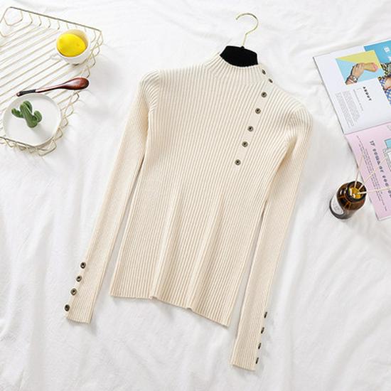 Damen Slim-Fit Langarm Strickpullover - Halber Stehkragen, Neue Herbst/Wintermode 2025