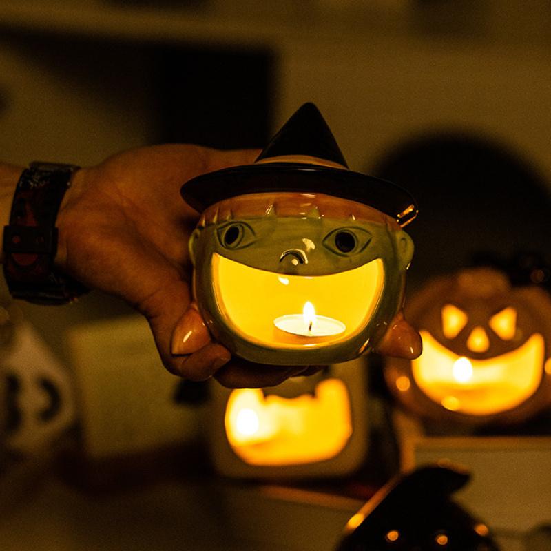 Kürbislaterne Halloween Lustiger Kerzenständer Keramik Aromatherapie Kerzenhalter Halloween Heimparty Atmosphäre Desktop-Dekor