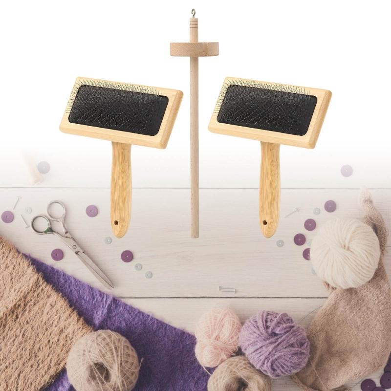 2PCS Plane Wood Fleece Carders And Drop Rod Set For Craft Felting Projects With Even Twirling Equipment