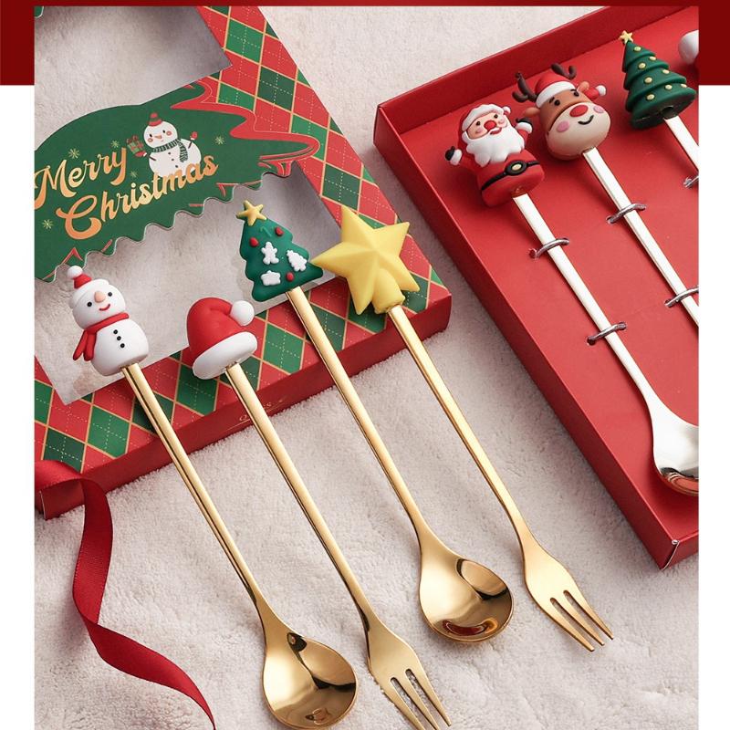 4pcs Christmas Coffee Spoon, Doll Cute Coffee Spoon Set, Stainless Steel Mixing Christmas Spoon, For Restaurant Christmas Party