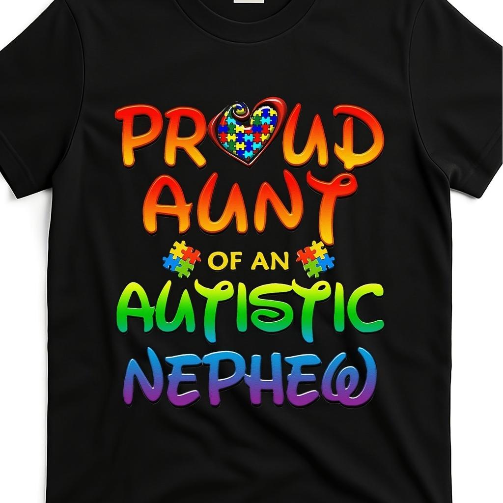 Proud Aunt Of An Autistic Nephew Graphic Tee Premium Cotton Round Neck Casual Tshirt