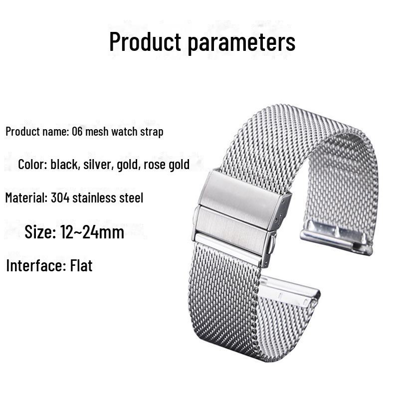 Compatible Stainless Steel Milanese Strap for 22mm Apple iWatch & Huawei GT4, Double Snap Closure