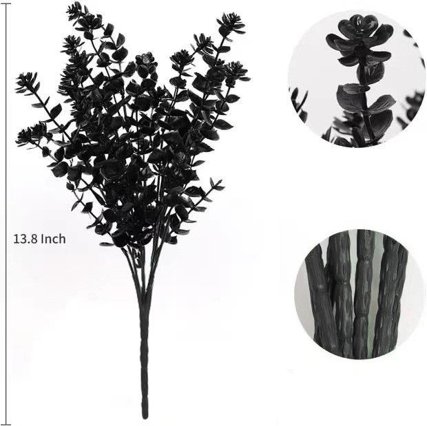 Black Halloween Decoration Plastic Fake Flowers Eucalyptus Rose Lavender Bundle Thanksgiving Flowers Thanksgiving