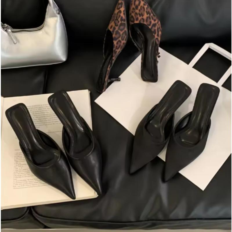 Mode 2025 Frühling Neu Leopardenmuster Damen Slipper Spitz Zehenbereich Dünner Niedriger Absatz Sandale Damen Pantoletten Schuhe Reifer und Eleganter Stil