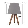 Dreibeiniger Lampenschirm aus Holz, graues Stoffkopfteil, Schlafzimmer, Kinderzimmer, Tischlampe