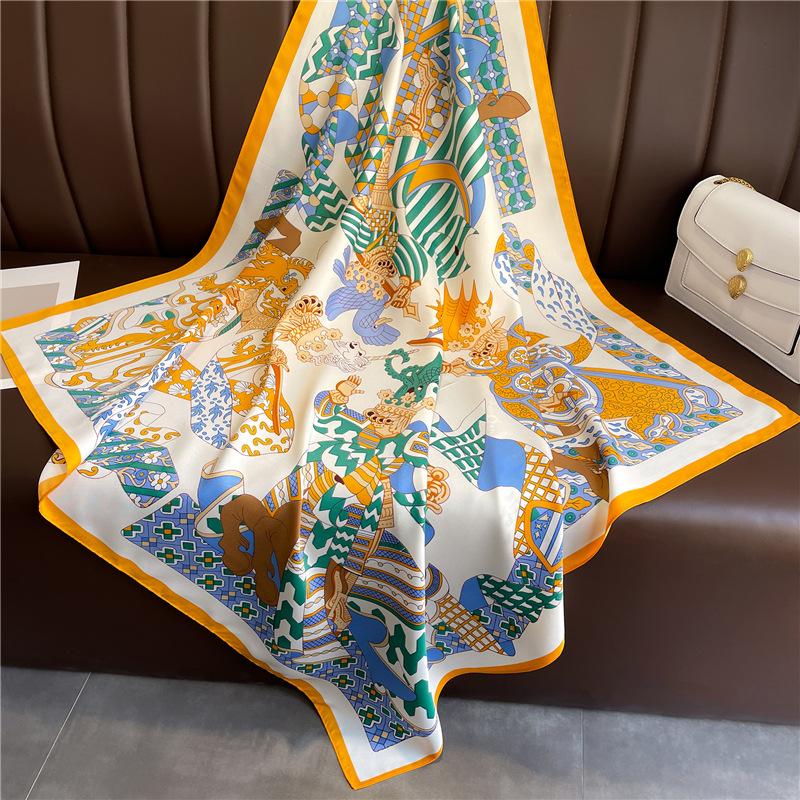 Frühling Sommer Koreanisch Luxus Damen 90X90cm Quadratischer Schal Druck Mode Haarband Schal Band Wickeltuch Halstuch Haarband Bandana
