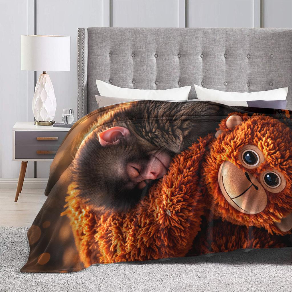 Punch Monkey Throw Blanket Super Soft Graphic Blanket Hoho For Couch Chair Picnic Flannel Bedspread Bed Cover