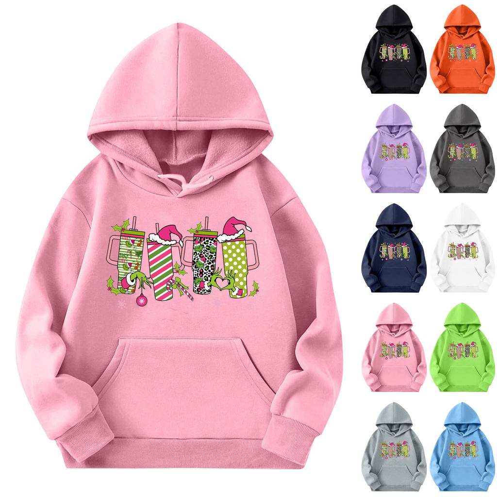 Child Fashion Lightweight Long Sleeve Pullover With Pockets Print Hoodie