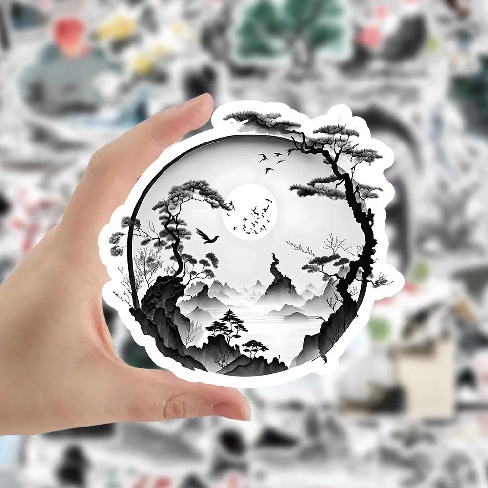 63PCS Ancient Style Ink Wash Stickers - Elegant Chinese Art for Decorating Notebooks, Phones & DIY Projects AnimeWorlds Store