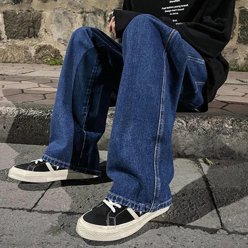 Streetwear Laisvi Džinsai Vyrams Korėjietiško Stiliaus Mada Laisvos Tiesaus Kirpimo Plačių Kelnės Vyriški Drabužiai Juodi Šviesiai Mėlyni