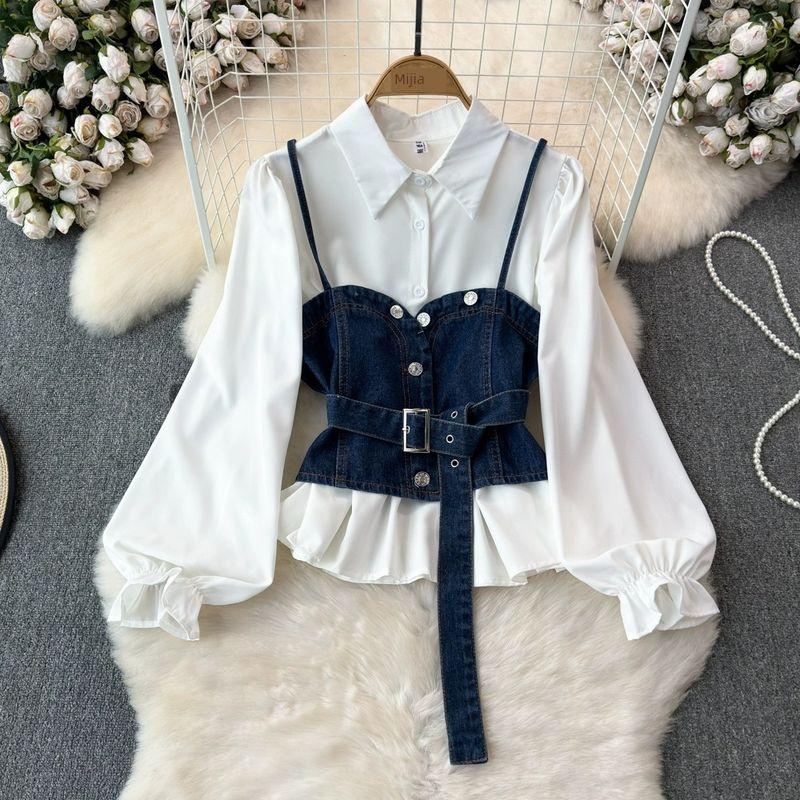 Age-Reducing Retro Denim Vest Loose Two-Piece Suit Sling