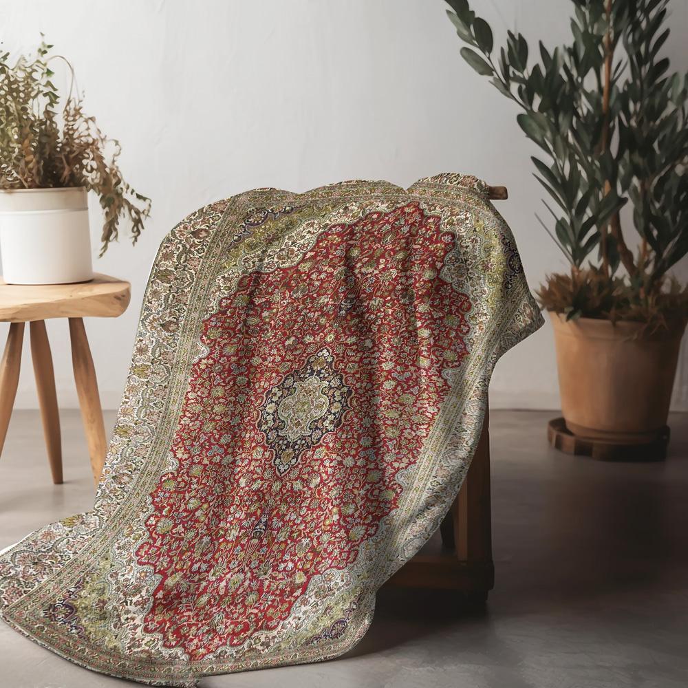 Luxurious Persian Style Embroidered Throw Blanket Vintage Decorative Bed Cover Silk Tapestry Home Decor Wall Hanging