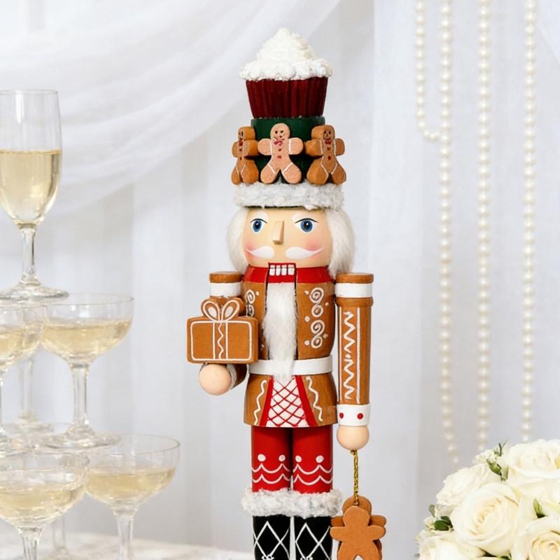 Festival Wooden Nutcrackers Statue 35Cm Tall Gingerbreads Man Inspired Christmas Decoration For Tabletop Display