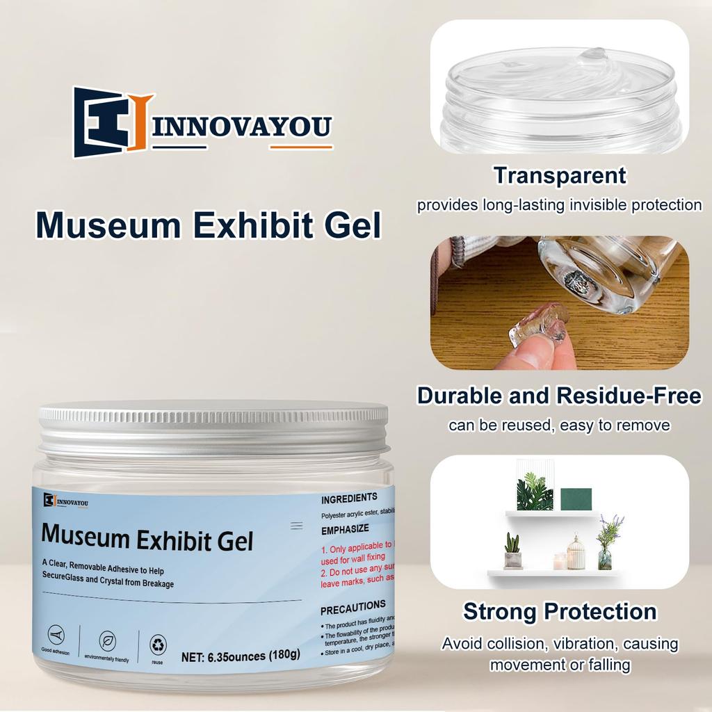 INNOVAYOU 180g Museum Gel, a reusable clear wax that can be peeled off and used for collections, antique glass, ceramics, and art and craft projects.