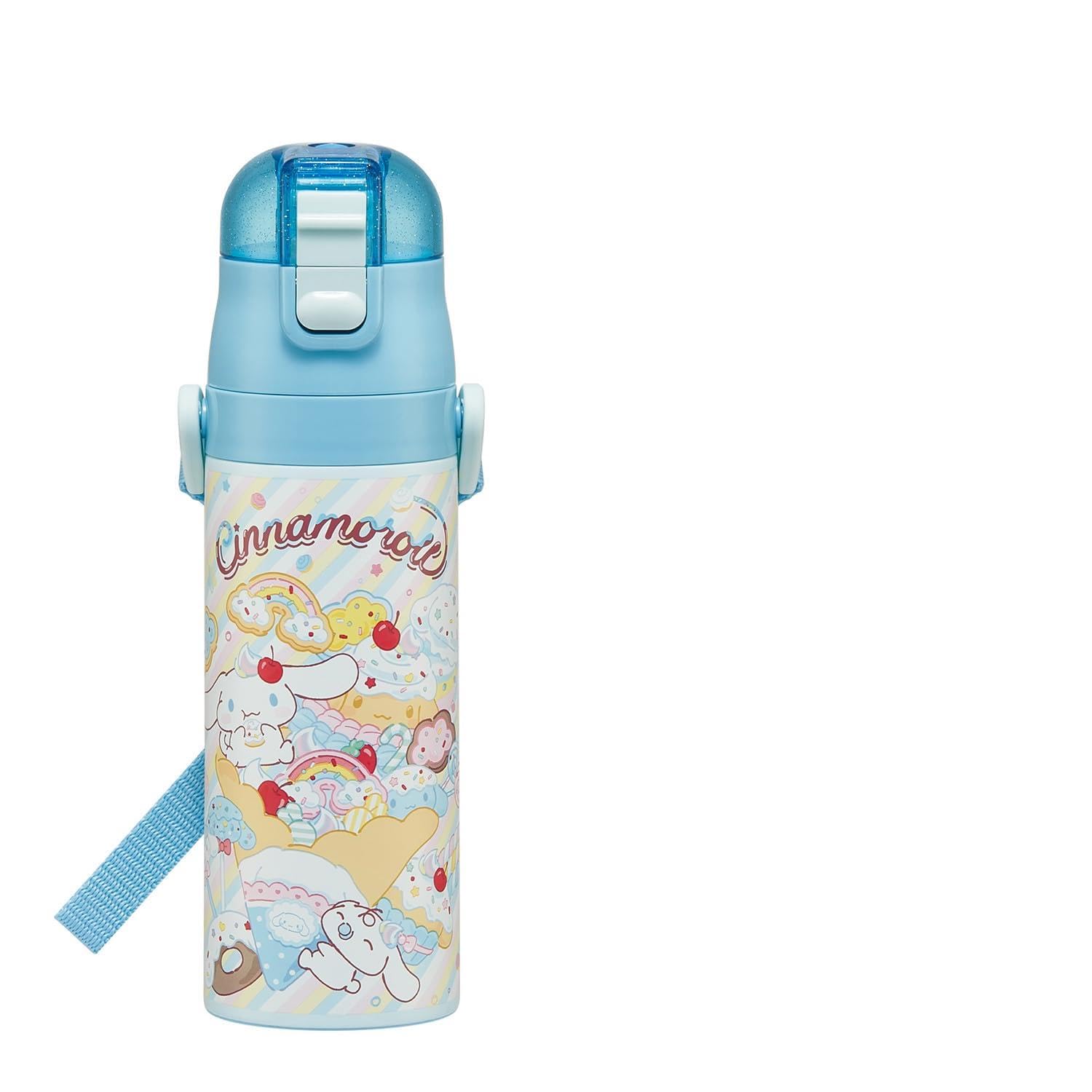 

Бутылка для воды Skater Water 470 мл или 430 мл Sanrio Cinnamoroll Fancy Snacks, Спортивная, Детская, Из нержавеющей стали, 2-Way, (Прямое питье) (Питьё из чашки), и Сладости,