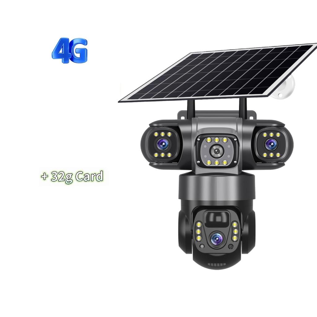 4G/WIFI Solar Camera 3 Lens 3 Screens Outdoor CCTV Waterproof Night Vision Two-Way Intercom Mobile Tracking IP Camera