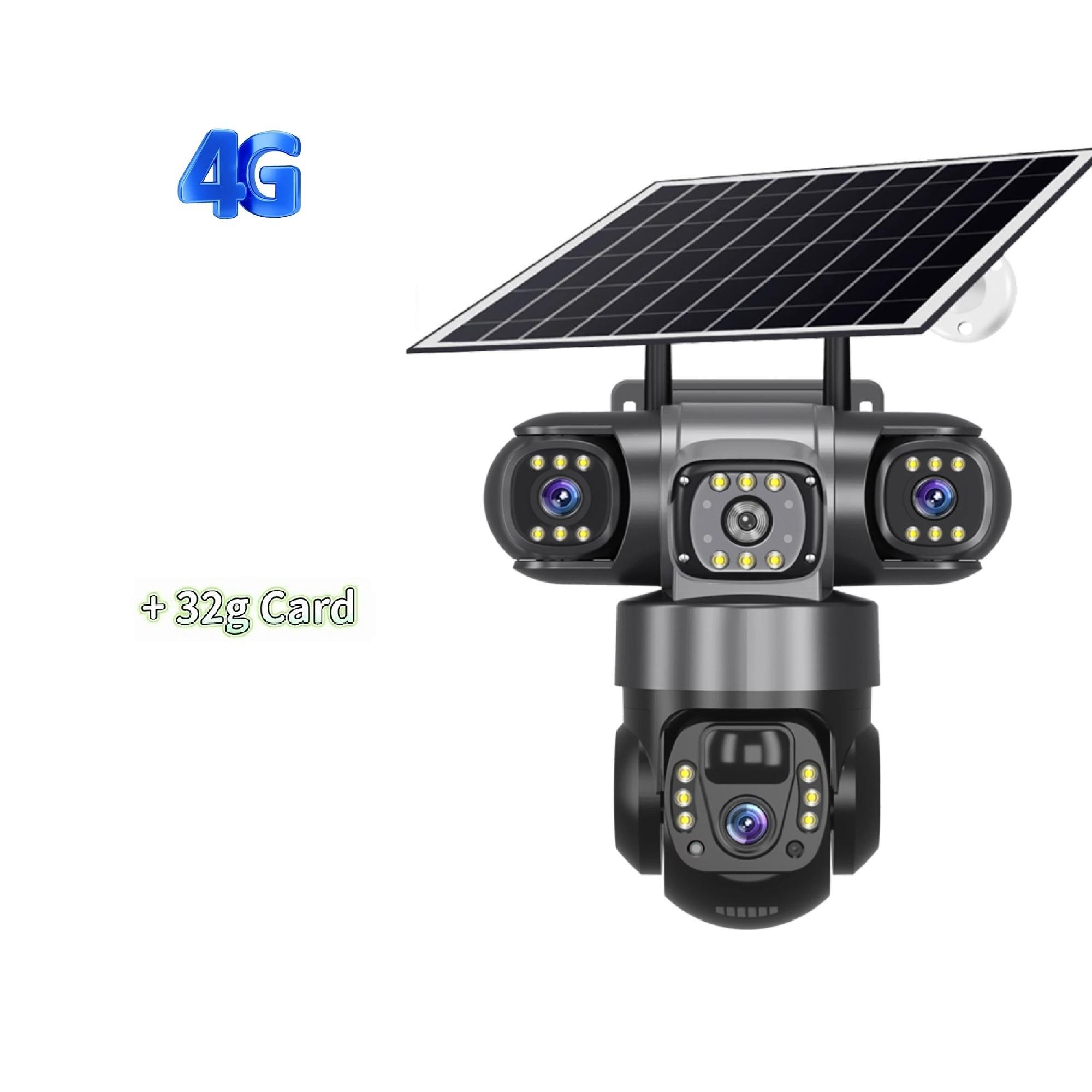 

Сонячна камера 4G/WIFI з 3 об єктивами та 3 екранами, вулична CCTV, водонепроникна, нічне бачення, двосторонній зв язок, мобільне відстеження, IP-камера 【4G】Camera+32g Card чорний