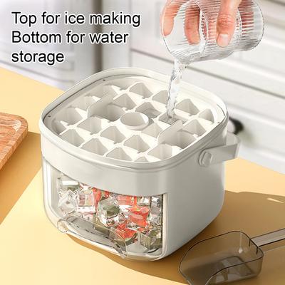 2-in-1 Press-Release Ice Cube Tray with Storage Bin 48-Cavity Double-Layer Ice Maker for Freezer