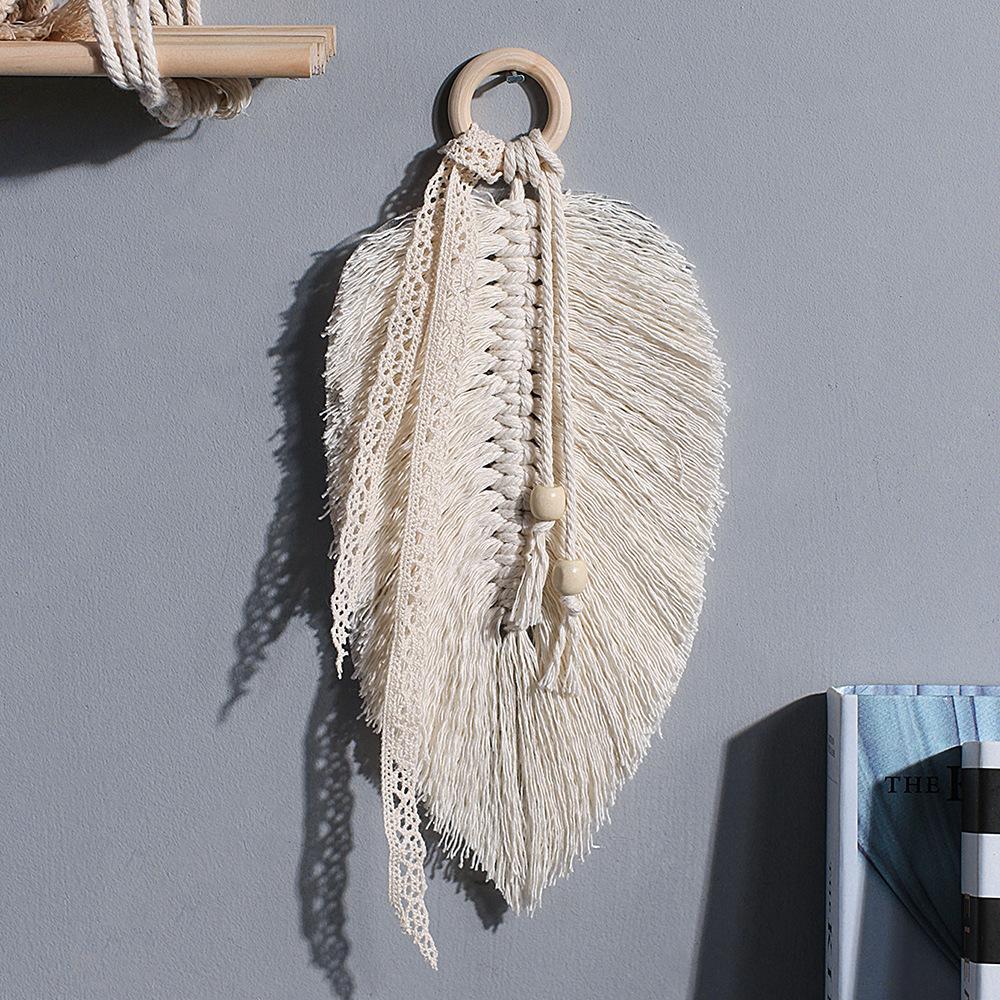Nordic Handcrafted Feather Leaf Tapestry for Living Room Guesthouse Fringed Cotton Rope Hanging Piece Leaf Decoration Bookmark