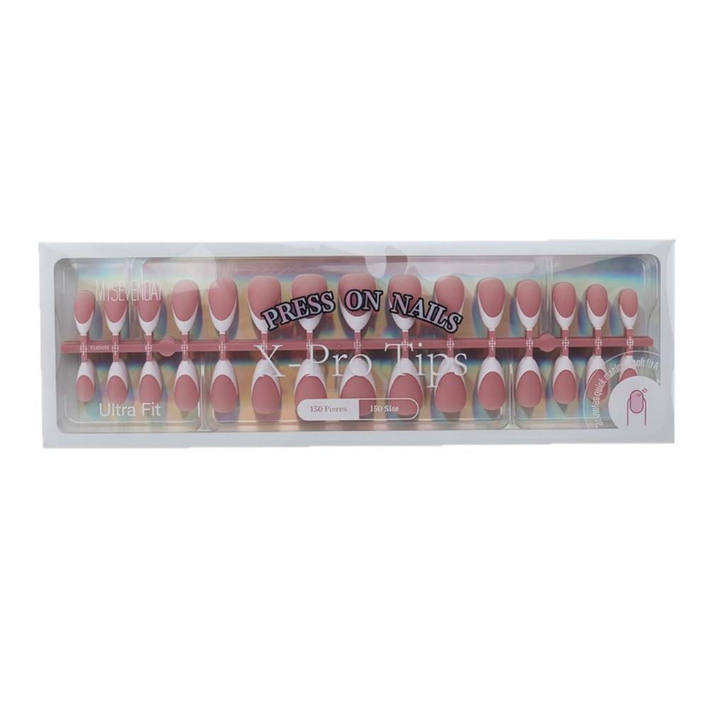 Manicure Wearable Nails Pink Nails Solid Color Strokes Frosted Almond Nails Temperament Light Luxury Fake Nails