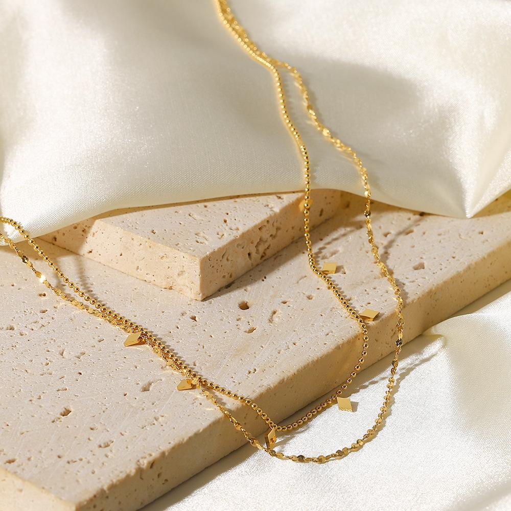 Double Diamond Sequin Necklace Simple Geometric Vintage Double Tassel Clavicle Chain Wedding Party Accessories Fine Jewelry