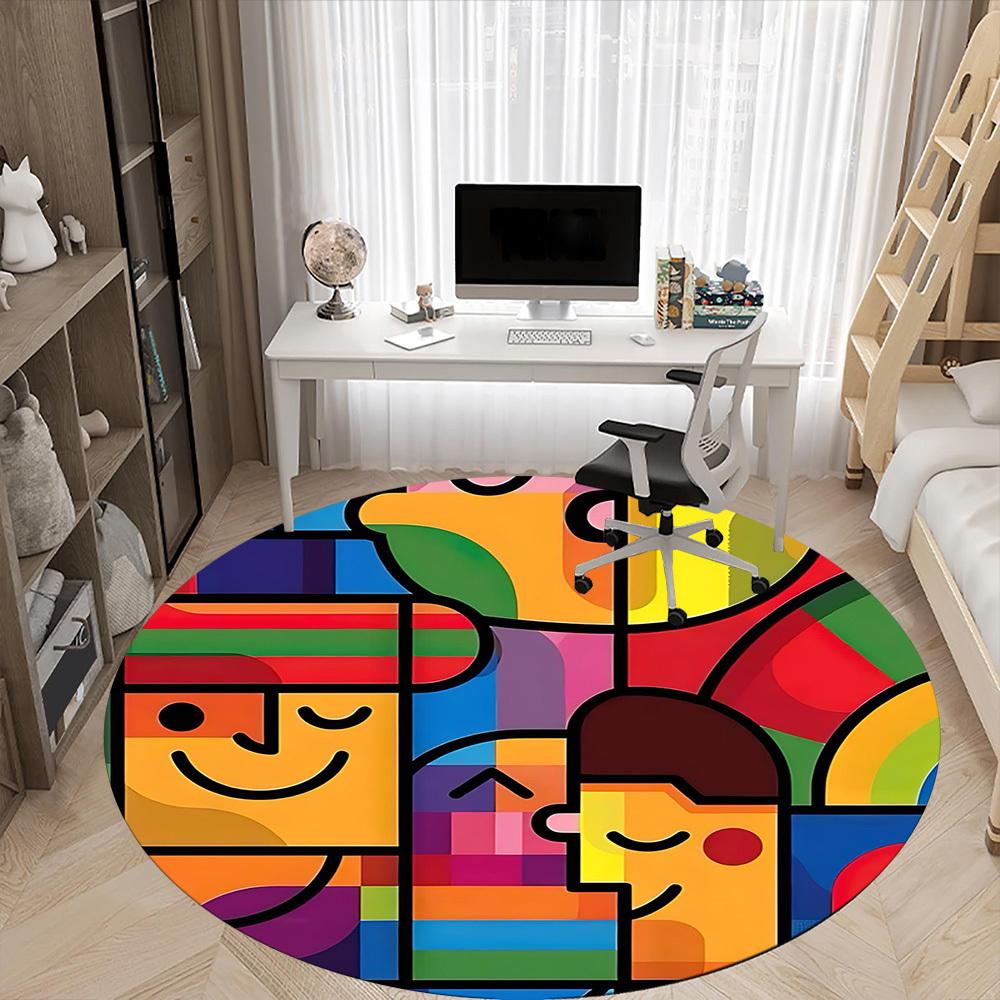 1PC Expression Puzzle Pattern Office Round Area Rug, Mat Suitable For Office, Under Office Chairs Bedroom Living Room Home Decor, Room Deco