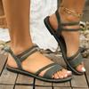 Modische, lässige, flache Sandalen für Damen in Übergröße, Damenschuhe im neuen Stil, geflochtenes Fußgummiband, römische Strandschuhe