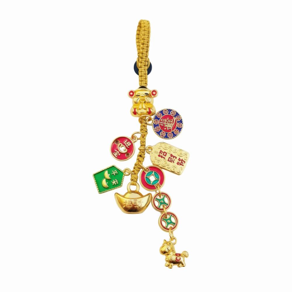Retro Chinese Phone Chain Cute Fortune God Keyring Hand-woven Plutus Lucky Keychain  Decoration