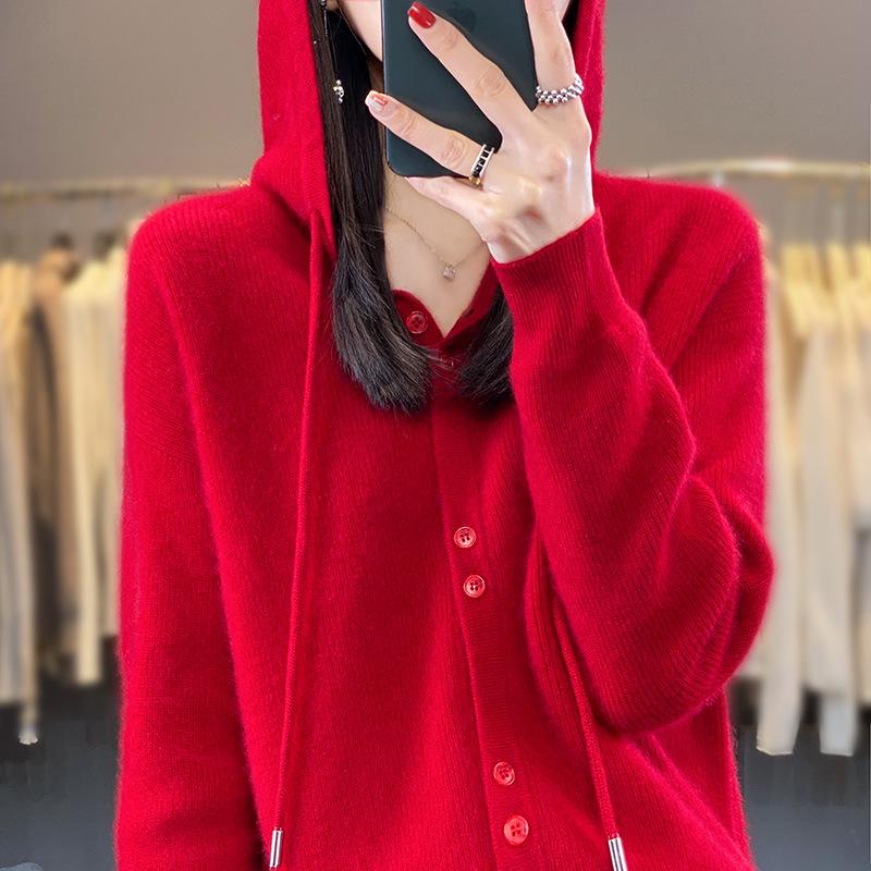 Autumn and Winter New Hooded Cardigan Hoodie Women's Long-sleeved Knitted Sweater Versatile Coat Top Wear Pullover Sweater Women