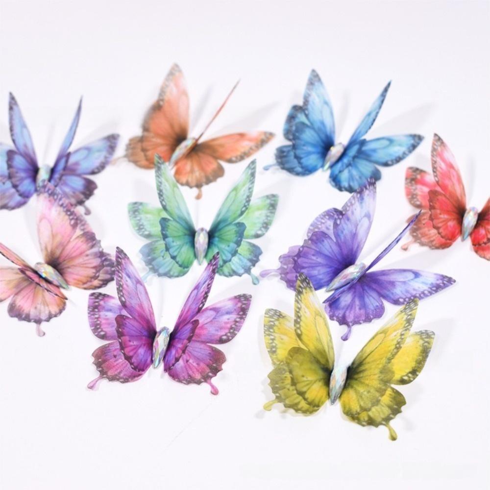 50Pcs 3D Organza Fabric Butterfly Appliques Colorful Double-layer Chiffon Tulle Butterfly Patches Translucent