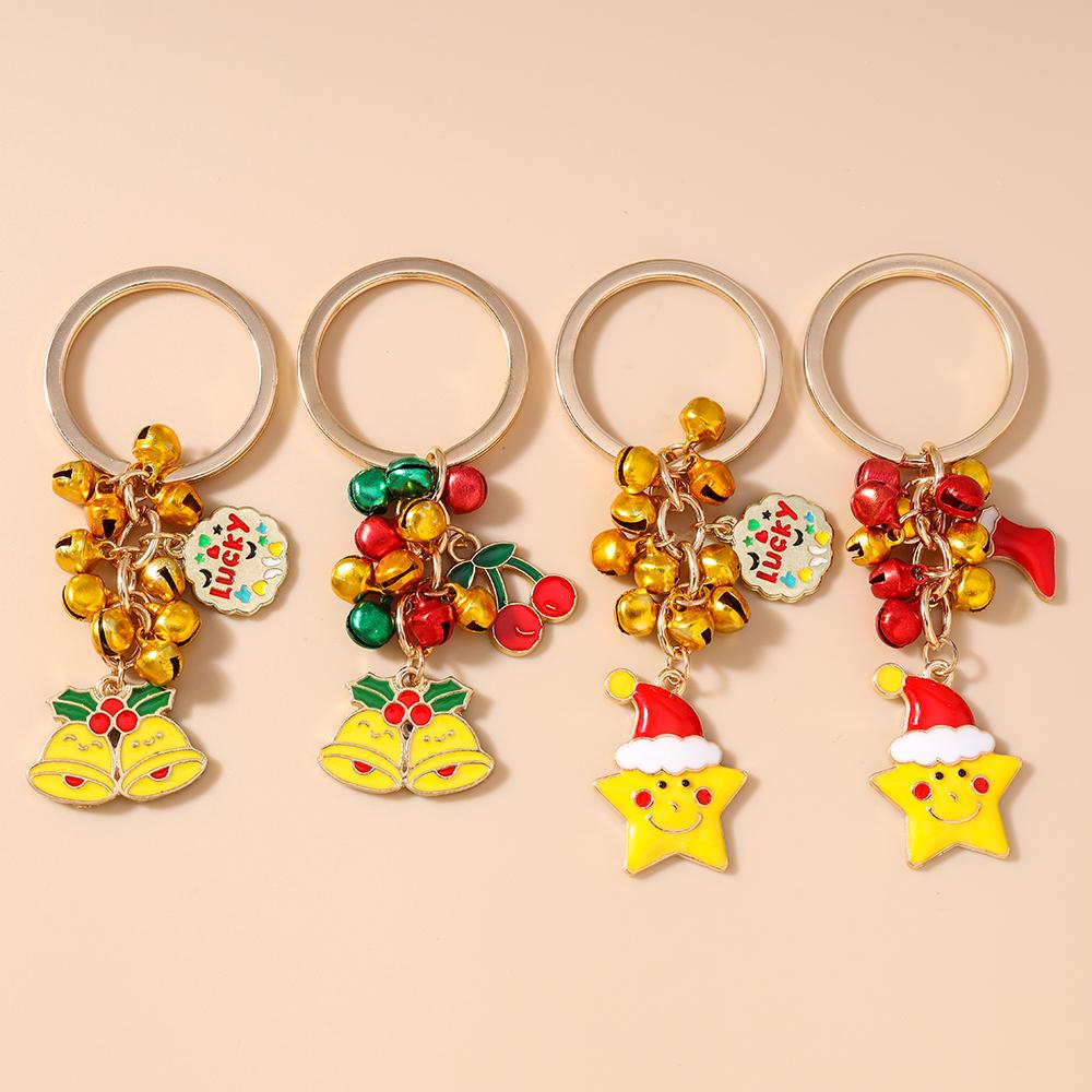 Fashion Christmas Keychain Jingling Bell Key Ring for Women Girls Handbag Pendants DIY X'mas Key Chain New Year Gifts