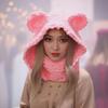 Bear Ear Knitted Scarf Hat Winter Warm Hat Thicken Face Neck Gaiter Balaclava For Women Snow Sport And Outdoor Activity
