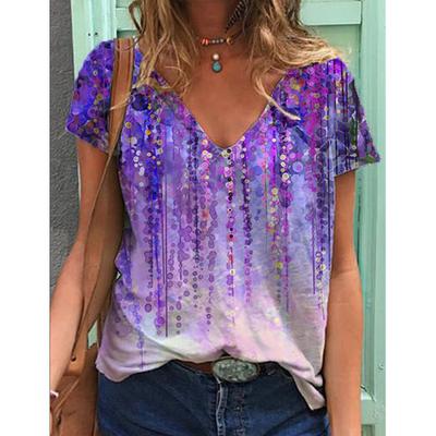 Moda Primavera Blusas con Estampado Floral Camisetas de Manga Corta con Cuello en V Casual